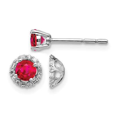 14k White Gold Real Diamond and Ruby Stud w/ Jacket Earrings