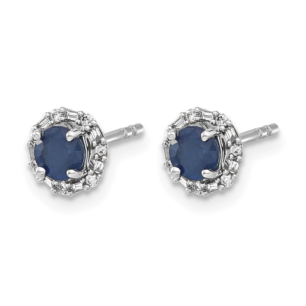 14k White Gold Real Diamond and Sapphire Stud w/Jacket Earrings