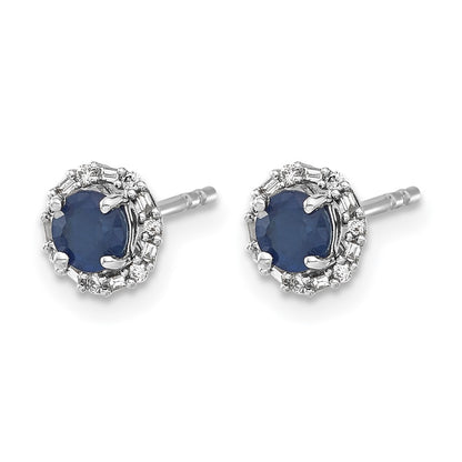 14k White Gold Real Diamond and Sapphire Stud w/Jacket Earrings