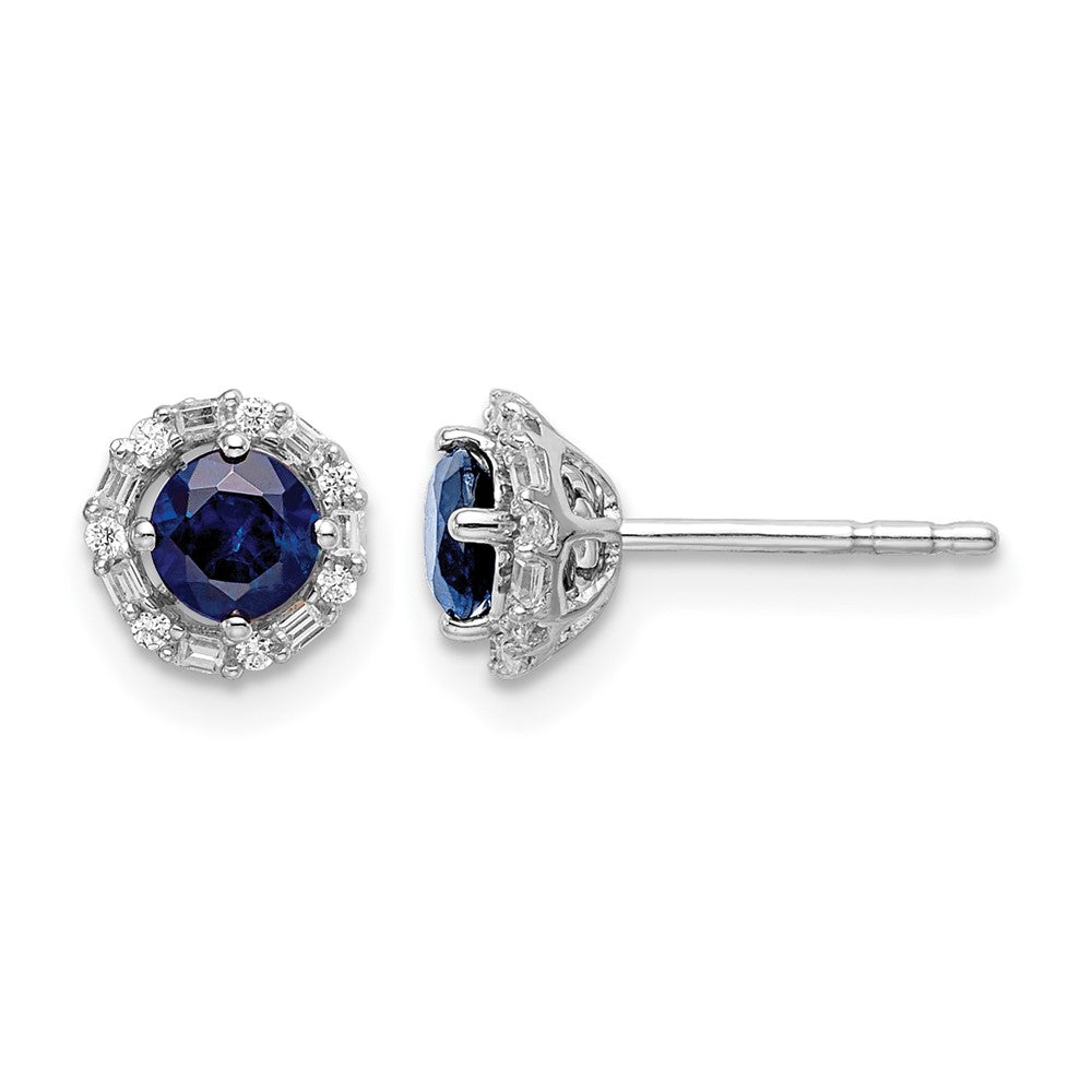 14k White Gold Real Diamond and Sapphire Stud w/Jacket Earrings