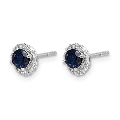 14k White Gold Real Diamond and Sapphire Stud w/Jacket Earrings