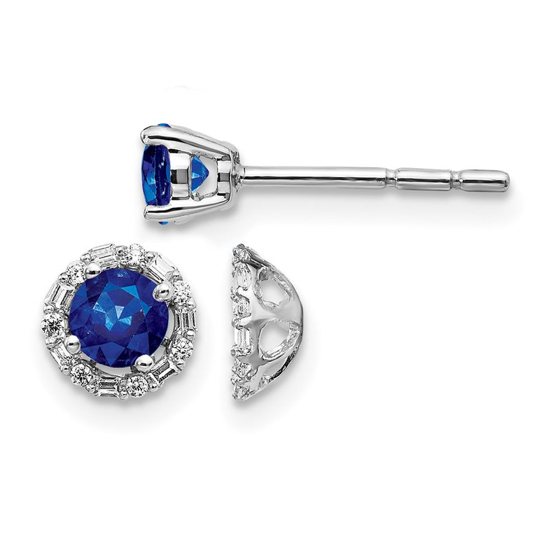 14k White Gold Real Diamond and Sapphire Stud w/Jacket Earrings