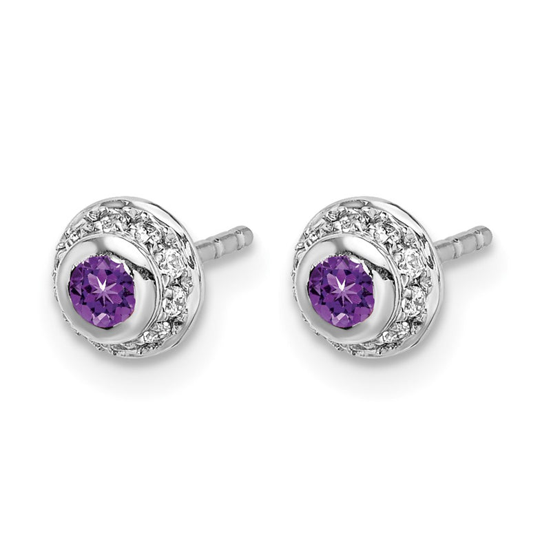 14k White Gold Real Diamond and Cabochon Amethyst Earrings