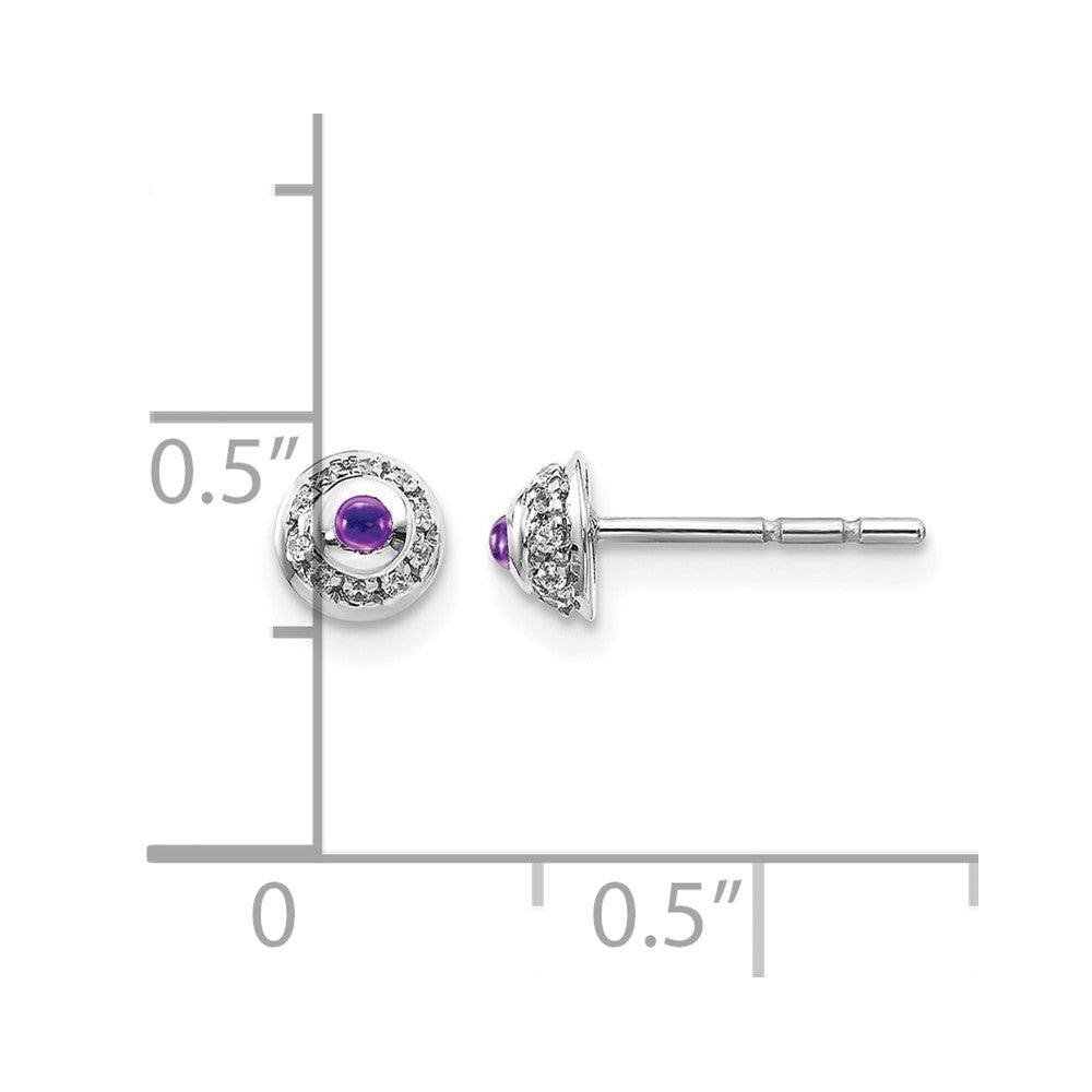 14k White Gold Real Diamond and Cabochon Amethyst Earrings