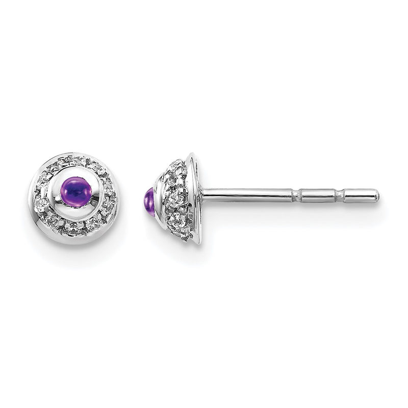 14k White Gold Real Diamond and Cabochon Amethyst Earrings