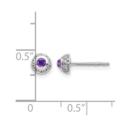14k White Gold Real Diamond and Cabochon Amethyst Earrings