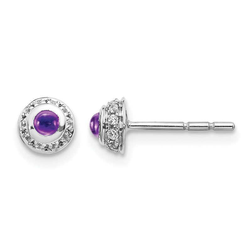 14k White Gold Real Diamond and Cabochon Amethyst Earrings