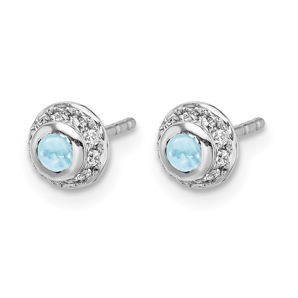 14k White Gold Real Diamond and Cabochon Aquamarine Earrings