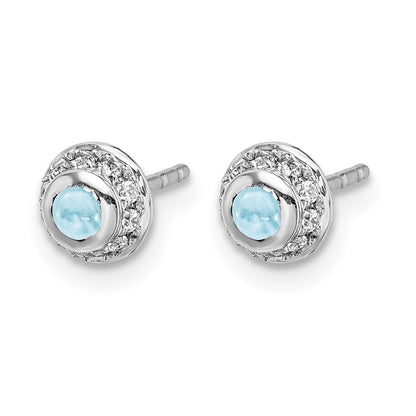 14k White Gold Real Diamond and Cabochon Aquamarine Earrings