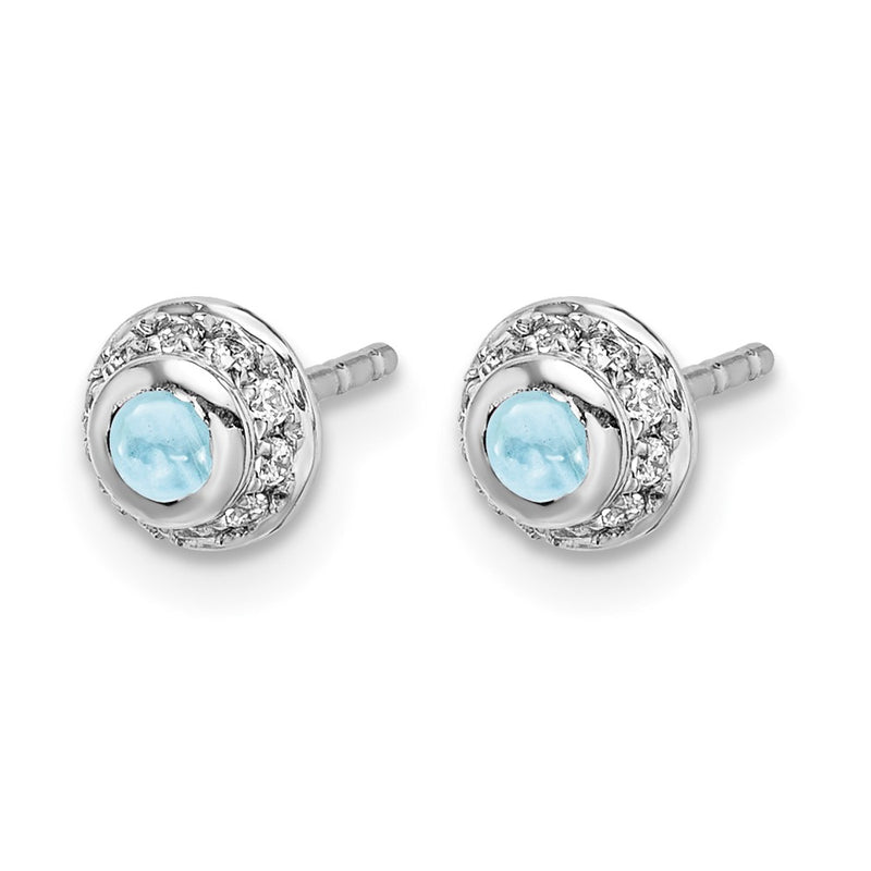 14k White Gold Real Diamond and Cabochon Aquamarine Earrings