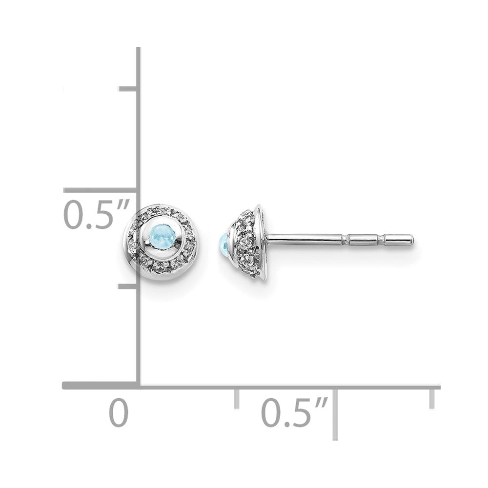 14k White Gold Real Diamond and Cabochon Aquamarine Earrings