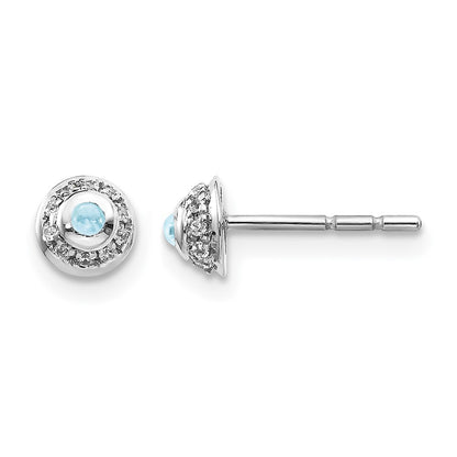 14k White Gold Real Diamond and Cabochon Aquamarine Earrings
