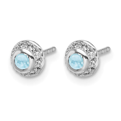 14k White Gold Real Diamond and Cabochon Aquamarine Earrings