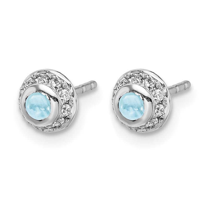 14k White Gold Real Diamond and Cabochon Aquamarine Earrings