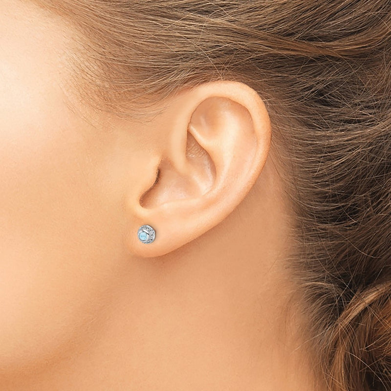 14k White Gold Real Diamond and Cabochon Aquamarine Earrings