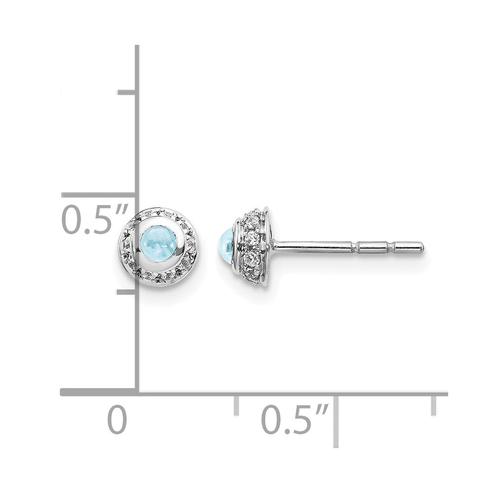 14k White Gold Real Diamond and Cabochon Aquamarine Earrings