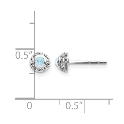 14k White Gold Real Diamond and Cabochon Aquamarine Earrings