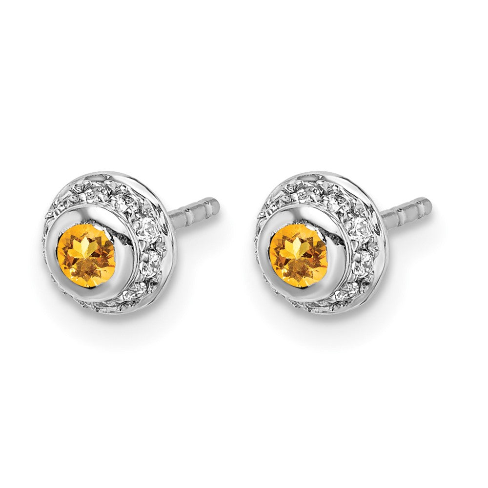 14k White Gold Real Diamond and Cabochon Citrine Earrings