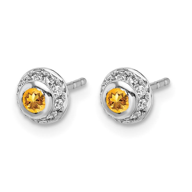 14k White Gold Real Diamond and Cabochon Citrine Earrings