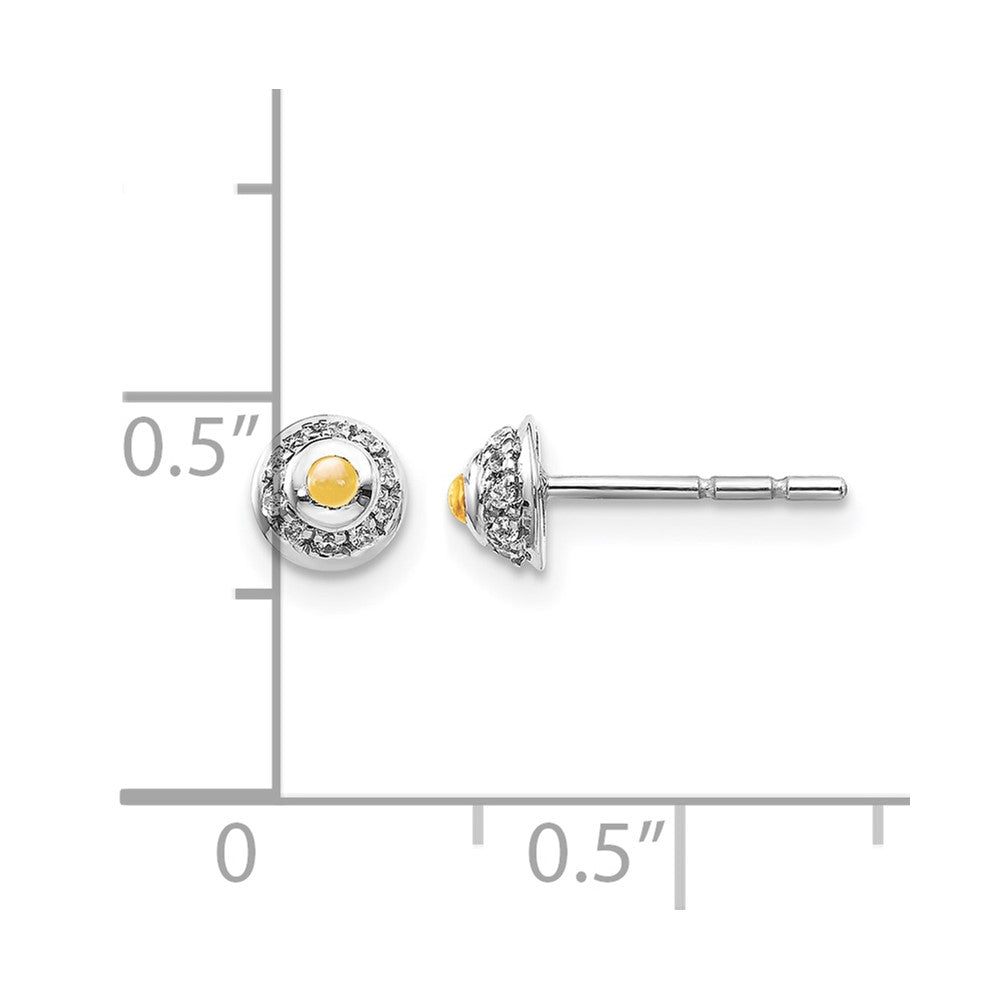 14k White Gold Real Diamond and Cabochon Citrine Earrings