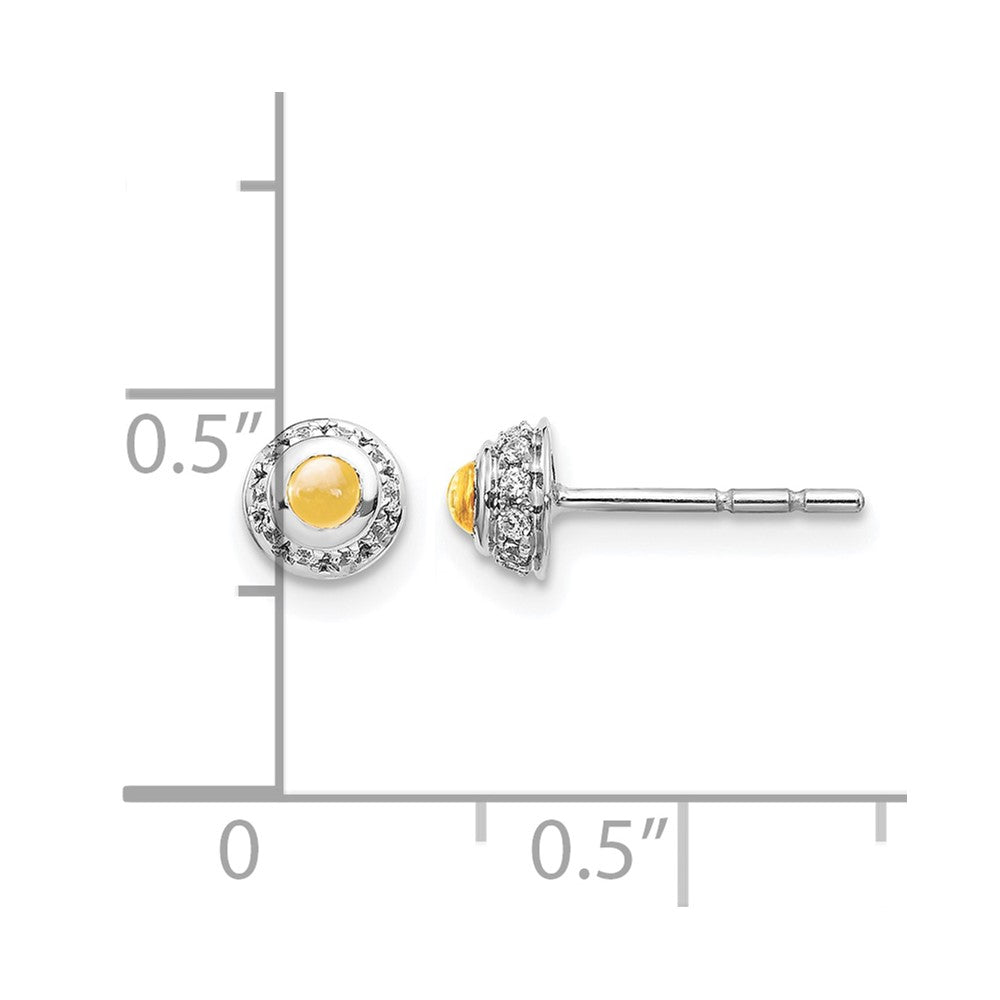 14k White Gold Real Diamond and Cabochon Citrine Earrings