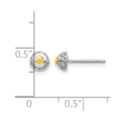 14k White Gold Real Diamond and Cabochon Citrine Earrings