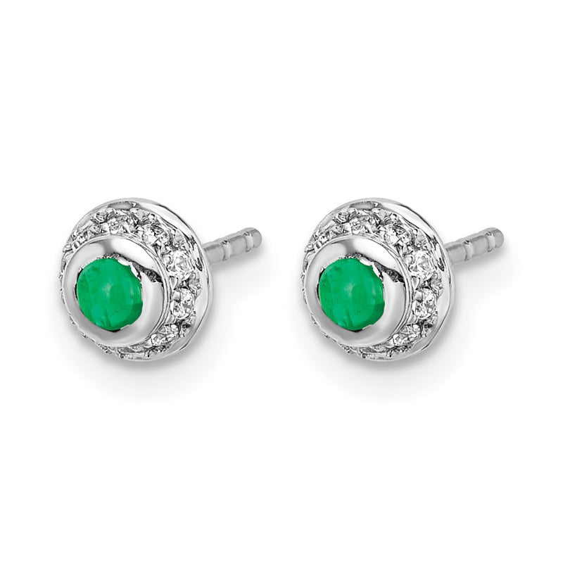 14k White Gold Real Diamond and Cabochon Emerald Earrings