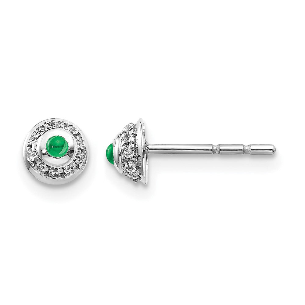 14k White Gold Real Diamond and Cabochon Emerald Earrings