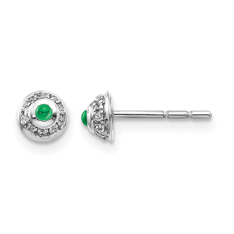 14k White Gold Real Diamond and Cabochon Emerald Earrings