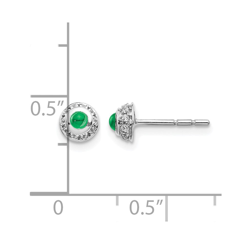 14k White Gold Real Diamond and Cabochon Emerald Earrings