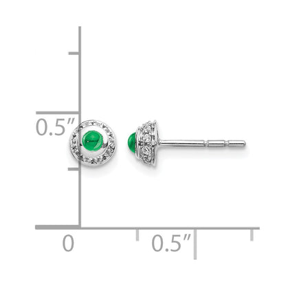 14k White Gold Real Diamond and Cabochon Emerald Earrings