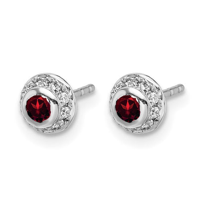 14k White Gold Real Diamond and Cabochon Garnet Earrings