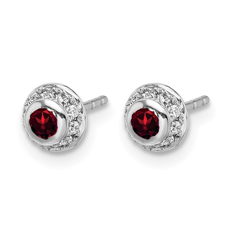 14k White Gold Real Diamond and Cabochon Garnet Earrings