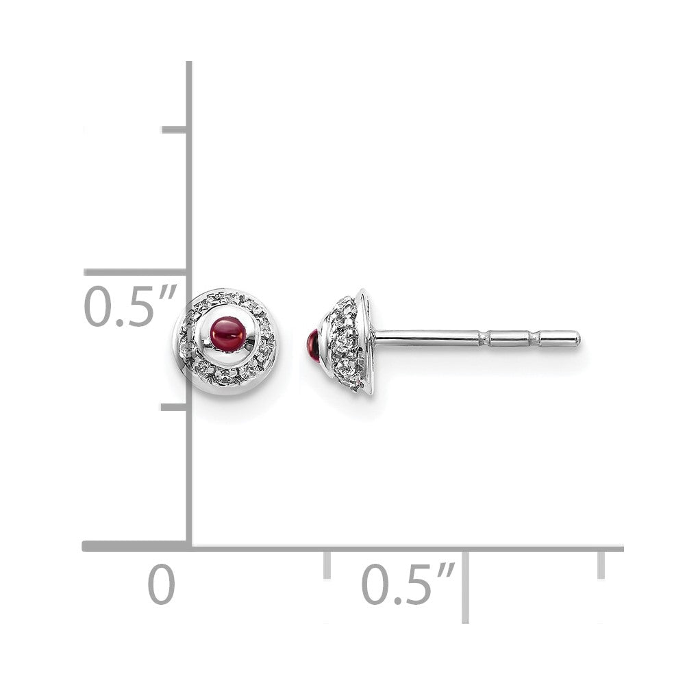 14k White Gold Real Diamond and Cabochon Garnet Earrings