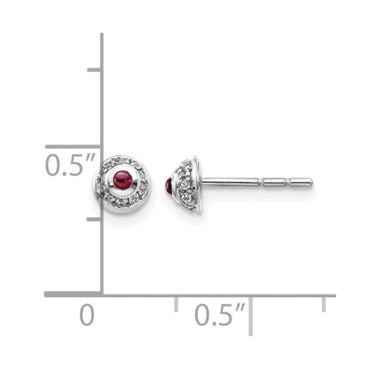 14k White Gold Real Diamond and Cabochon Garnet Earrings