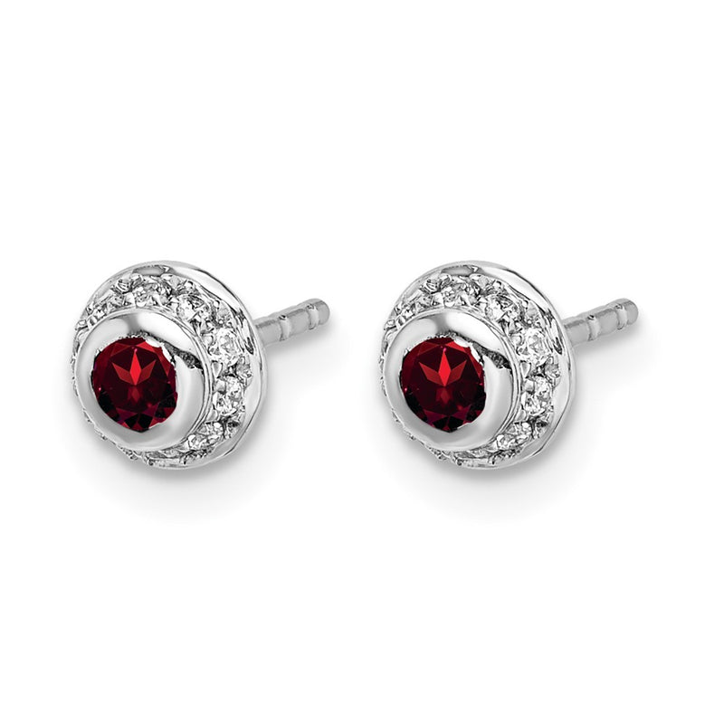 14k White Gold Real Diamond and Cabochon Garnet Earrings