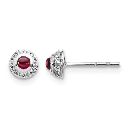 14k White Gold Real Diamond and Cabochon Garnet Earrings