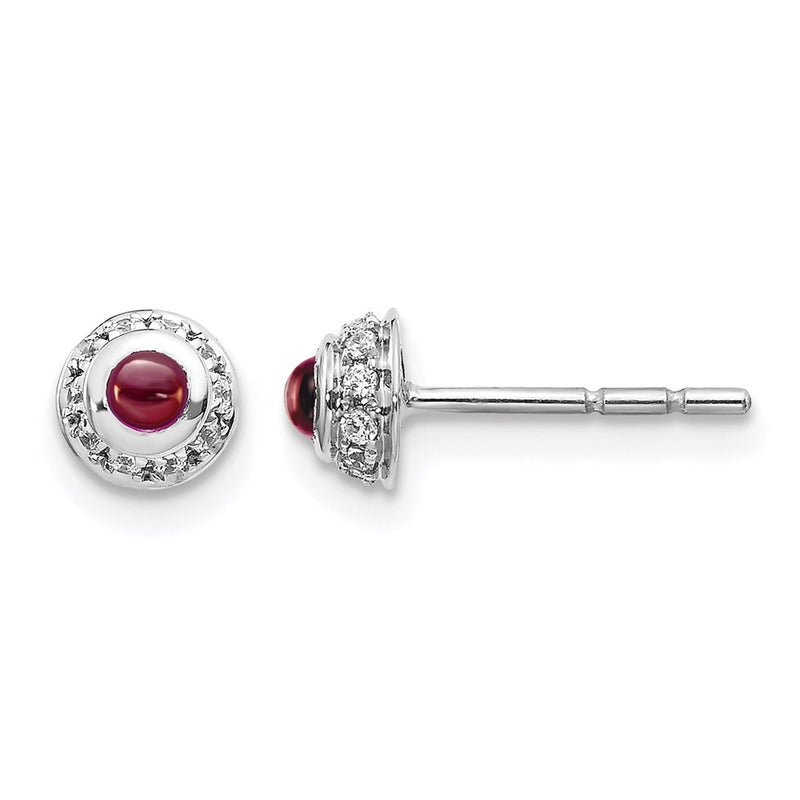 14k White Gold Real Diamond and Cabochon Garnet Earrings