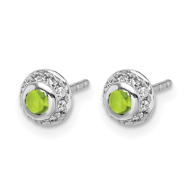 14k White Gold Real Diamond and Cabochon Peridot Earrings