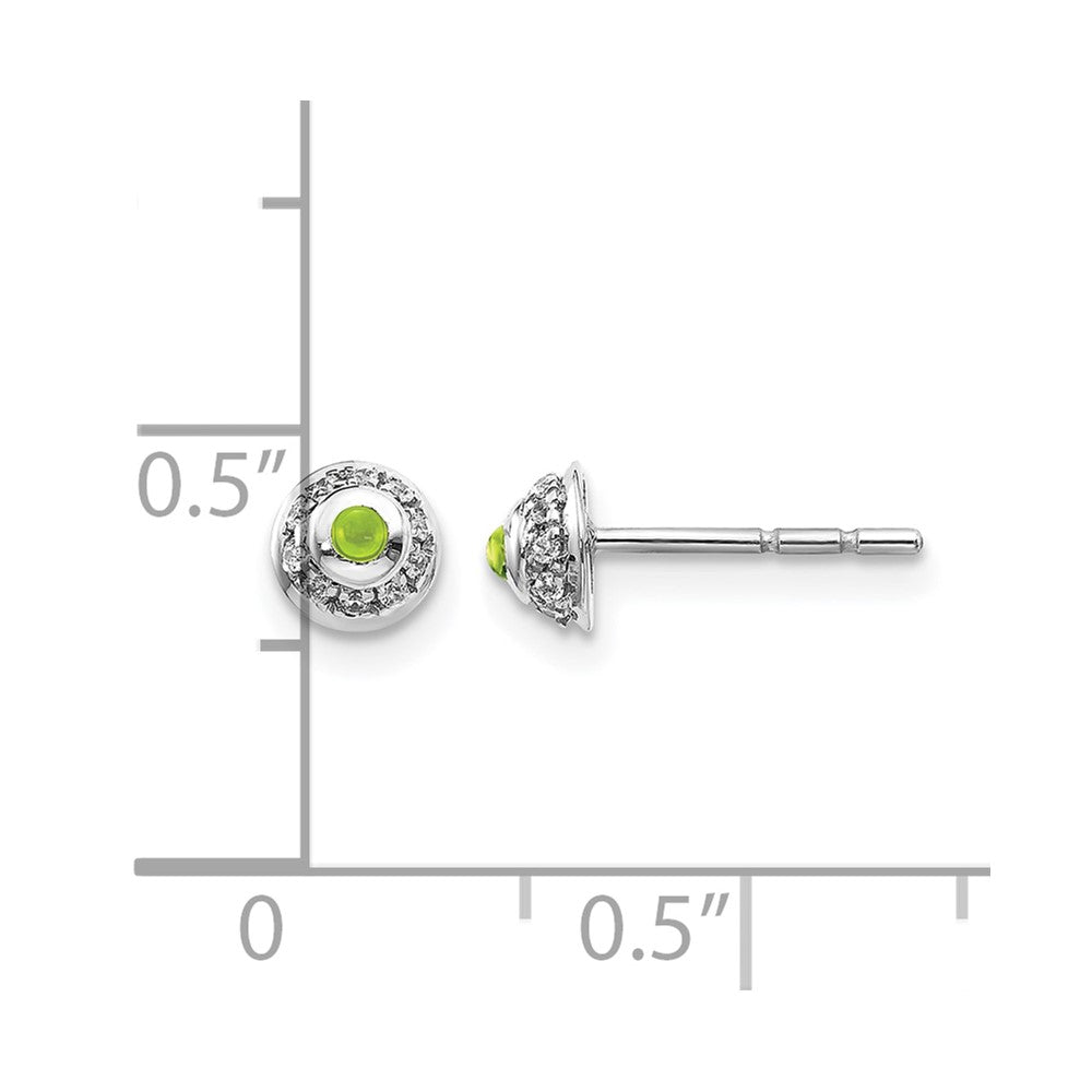 14k White Gold Real Diamond and Cabochon Peridot Earrings