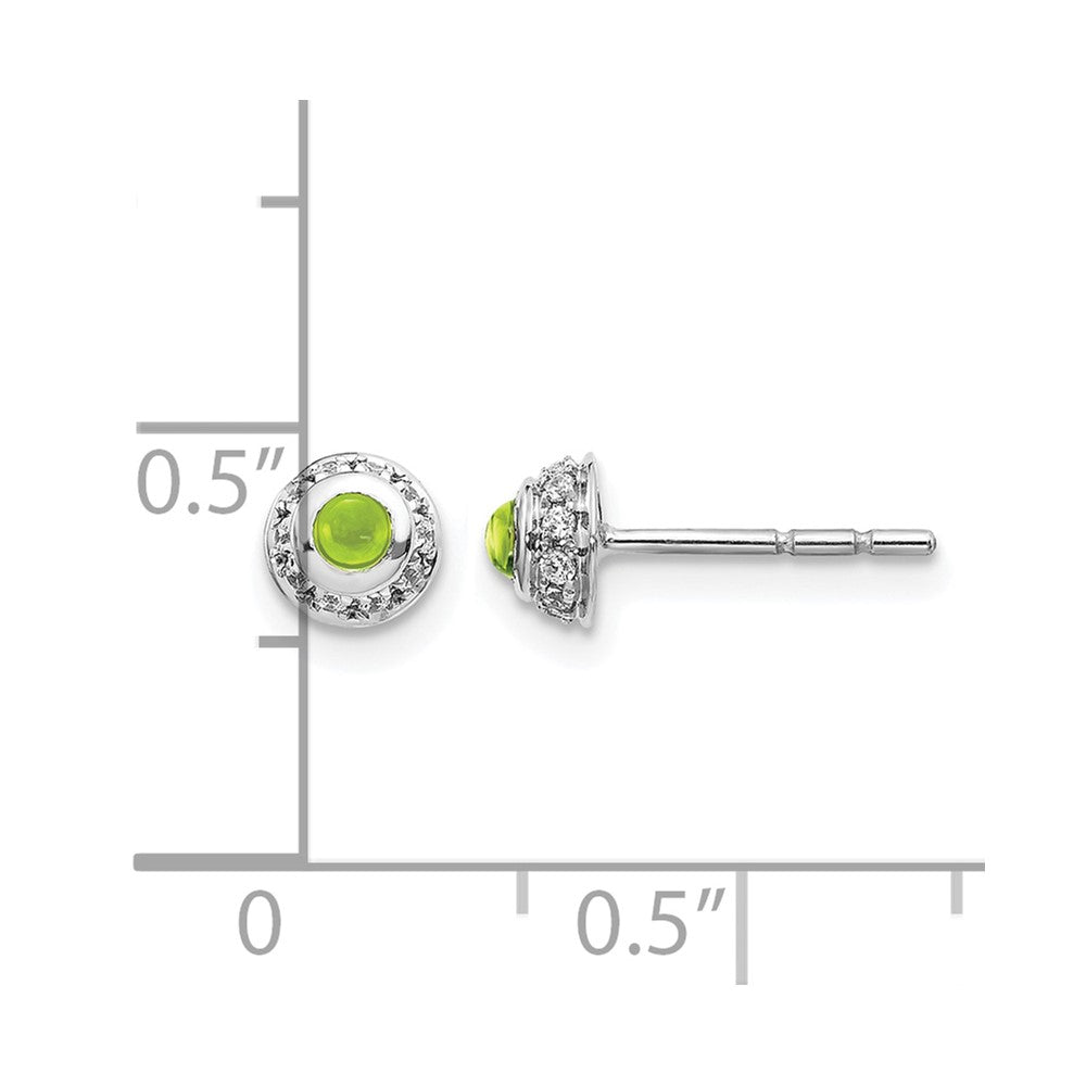 14k White Gold Real Diamond and Cabochon Peridot Earrings