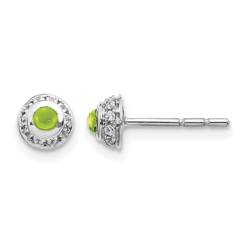 14k White Gold Real Diamond and Cabochon Peridot Earrings