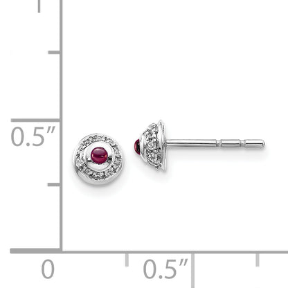 14K White Gold Diamond And Cabochon Rhodolite Garnet Earrings