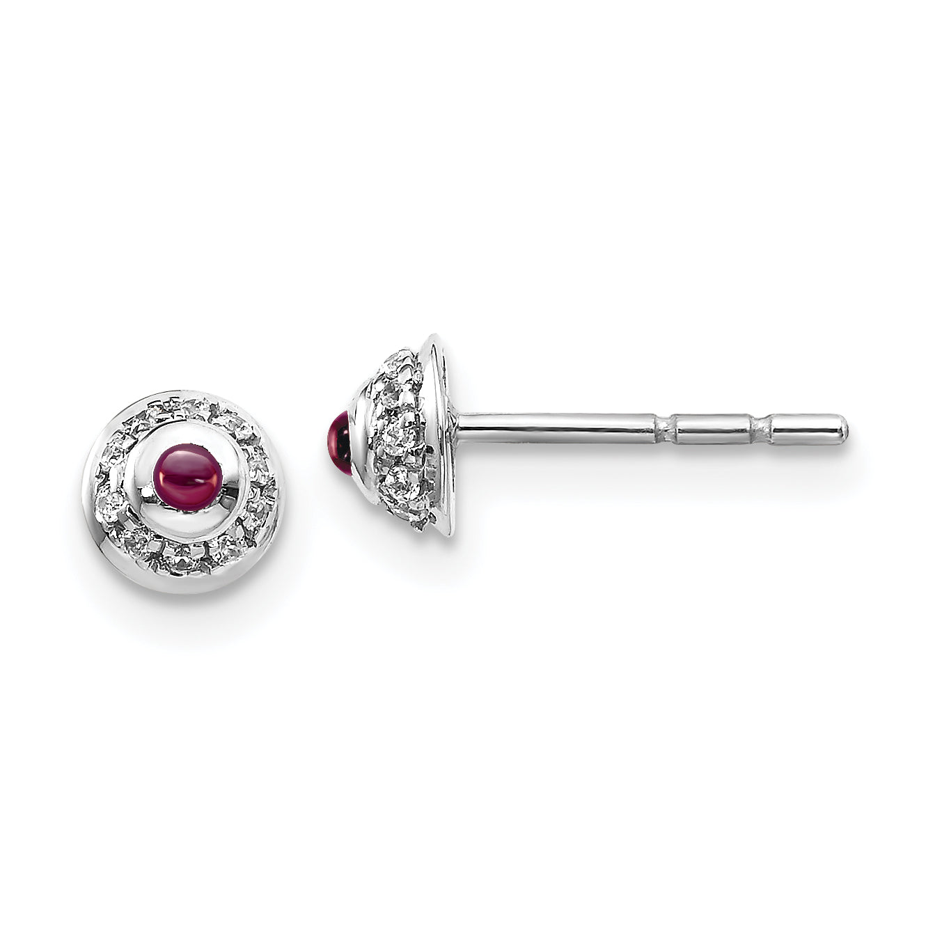 14K White Gold Diamond And Cabochon Rhodolite Garnet Earrings