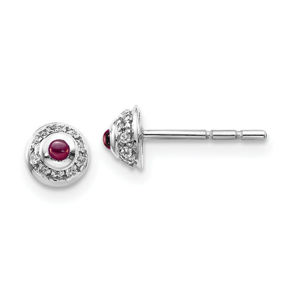 14K White Gold Diamond And Cabochon Rhodolite Garnet Earrings