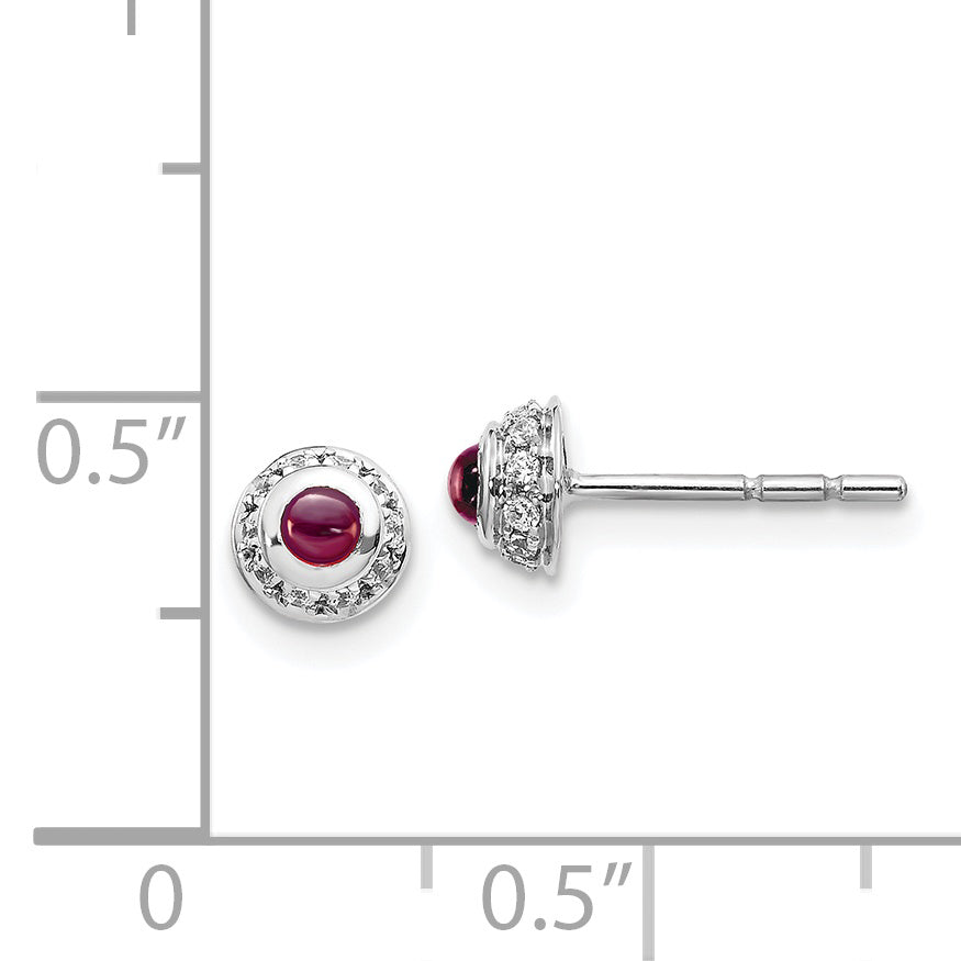 14K White Gold Diamond And Cabochon Rhodolite Garnet Earrings