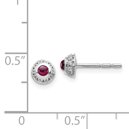 14K White Gold Diamond And Cabochon Rhodolite Garnet Earrings