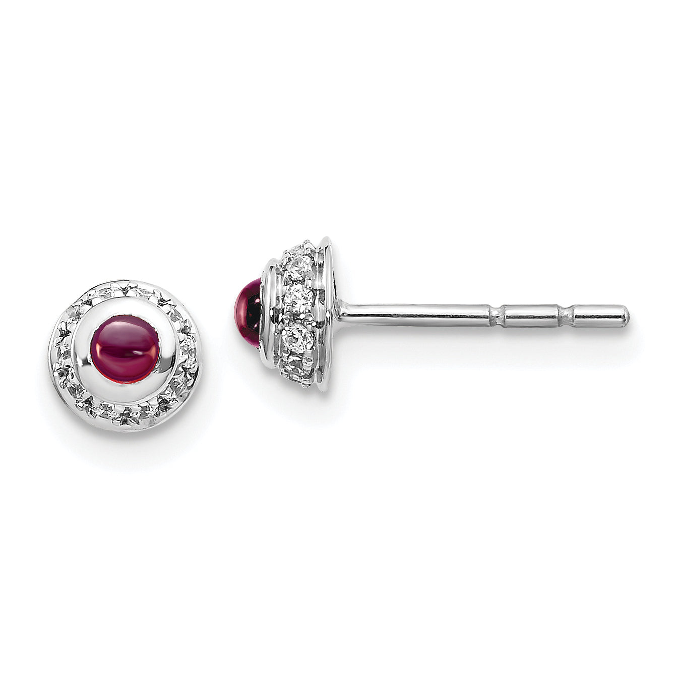 14K White Gold Diamond And Cabochon Rhodolite Garnet Earrings