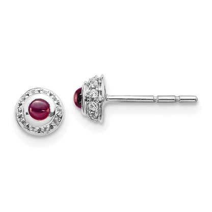 14K White Gold Diamond And Cabochon Rhodolite Garnet Earrings