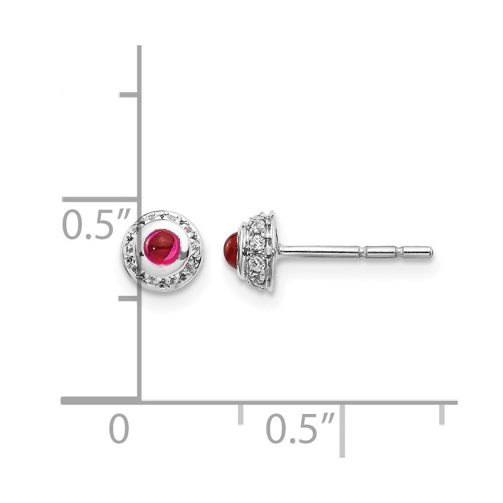 14k White Gold Real Diamond and Cabochon Ruby Earrings